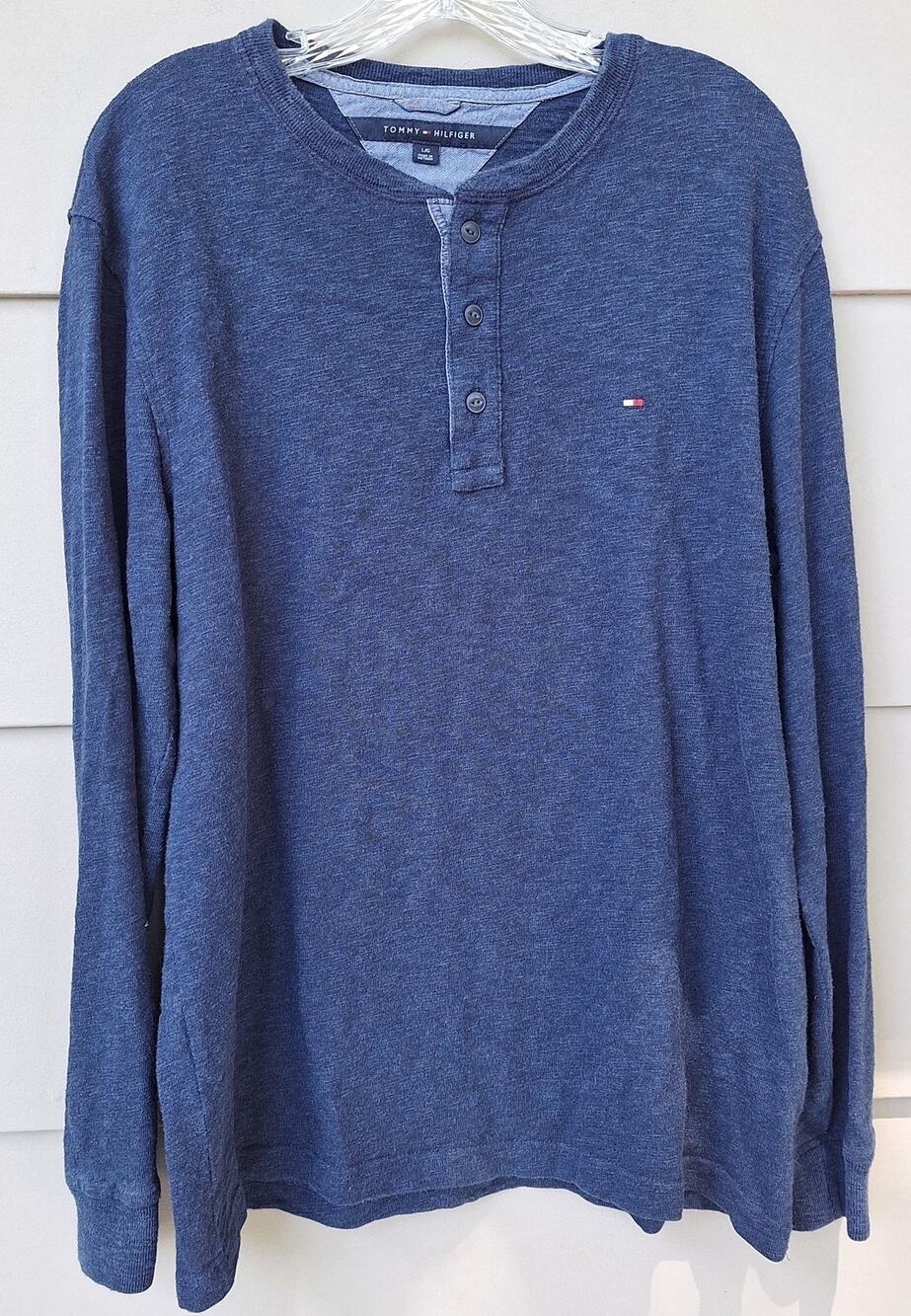 Tommy Hilfiger 100% Cotton Henley Top Long Sleeves T-shirt Navy Blue Size L